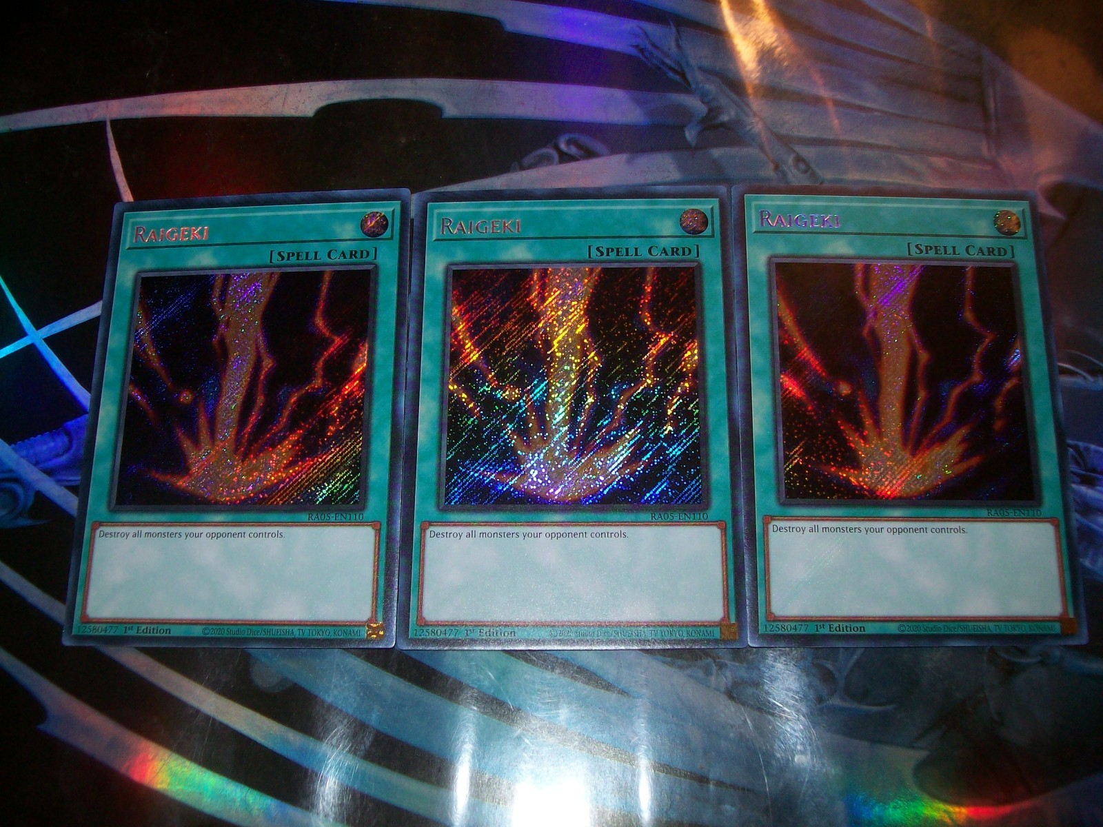 3x Raigeki 1st Edition Secret Rare RA05-EN110 Yu-Gi-Oh