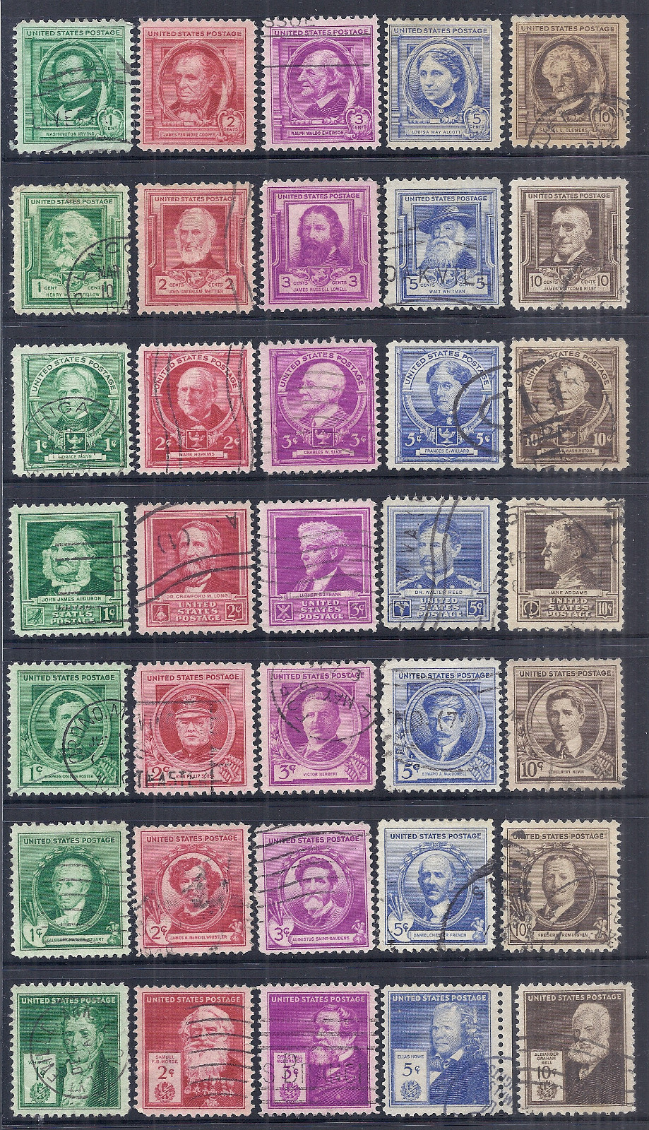 1940 US 859-893 Famous Americans Bell Sousa Whitman Hopkins Reed Used Set of 35