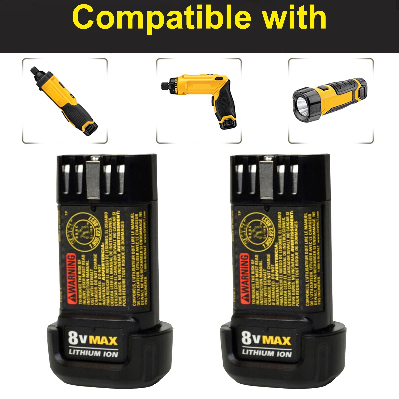 2Pack 8V MAX Replacement Battery Compatible with DEWALT DCB080 DCF680N1