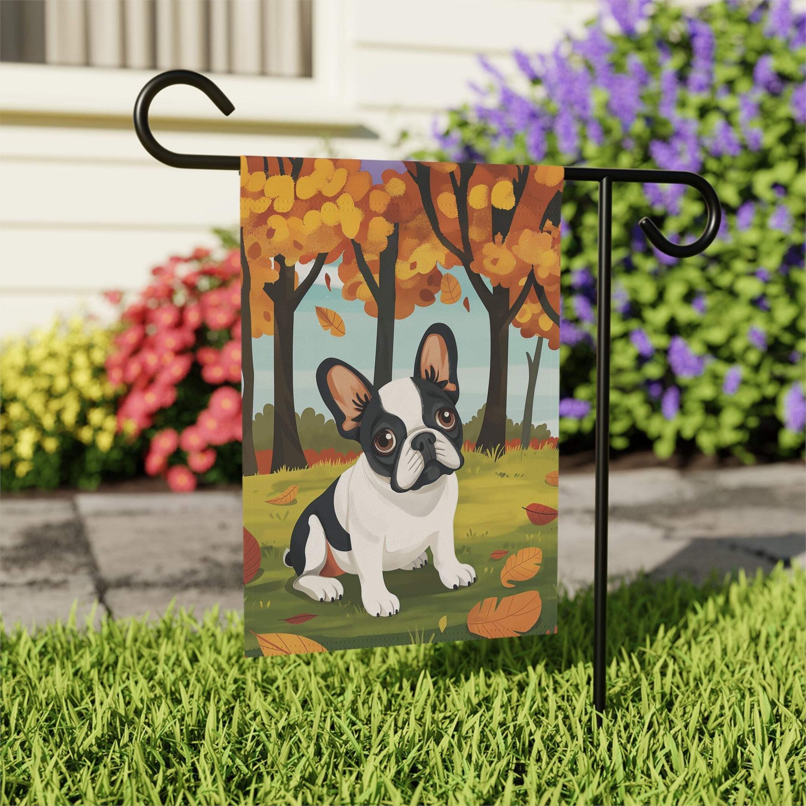 Fall French Bulldog Garden Flag Double Sided 12x18 24x32 Outdoor