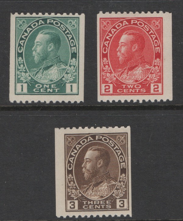 Canada 1915 - 1924 GV P12 Horiz. Coils Sc 131-132, 134 NH VF CV $152.50