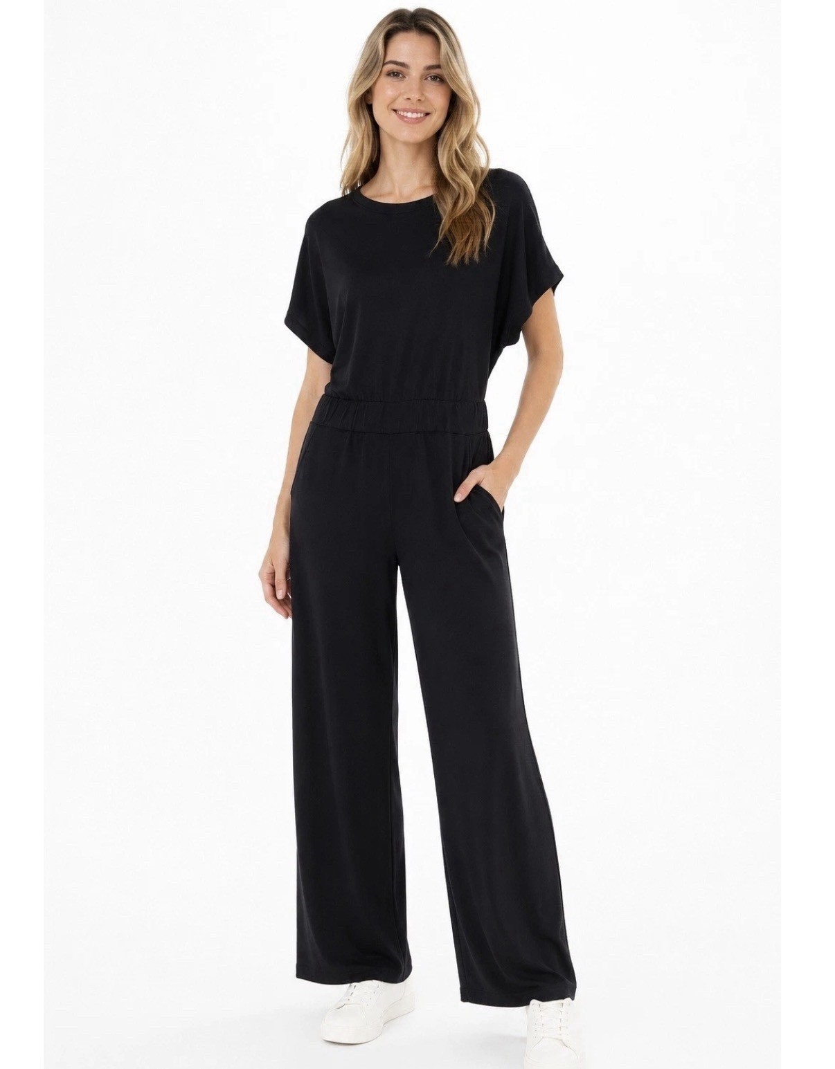 SPANX AirEssentials Jumpsuit PETITE Small Black Wide Leg Dolman Sleeve Travel SPANX AirEssentials Jumpsuit PETITE Small Black Wide Leg Dolman Sleeve Travel