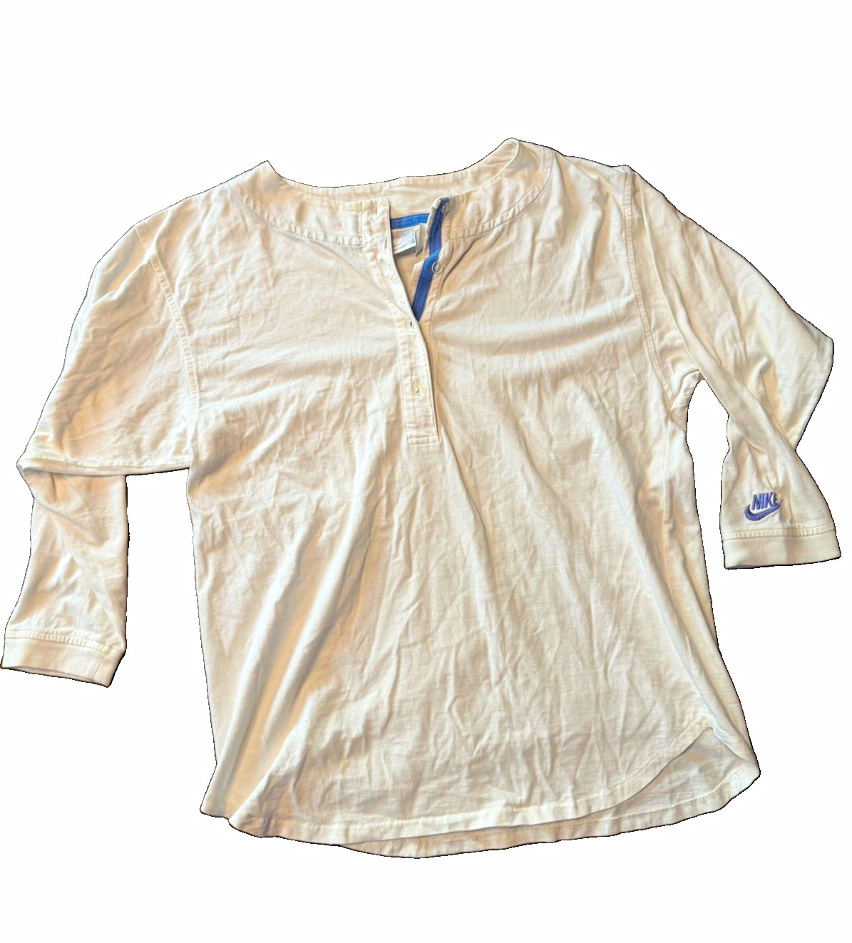 Vintage Silver Tag Nike Men’s White Solid Henley 3/4 Sleeve Cotton Knit Shirt Vintage Silver Tag Nike Men’s White Solid Henley 3/4 Sleeve Cotton Knit Shirt