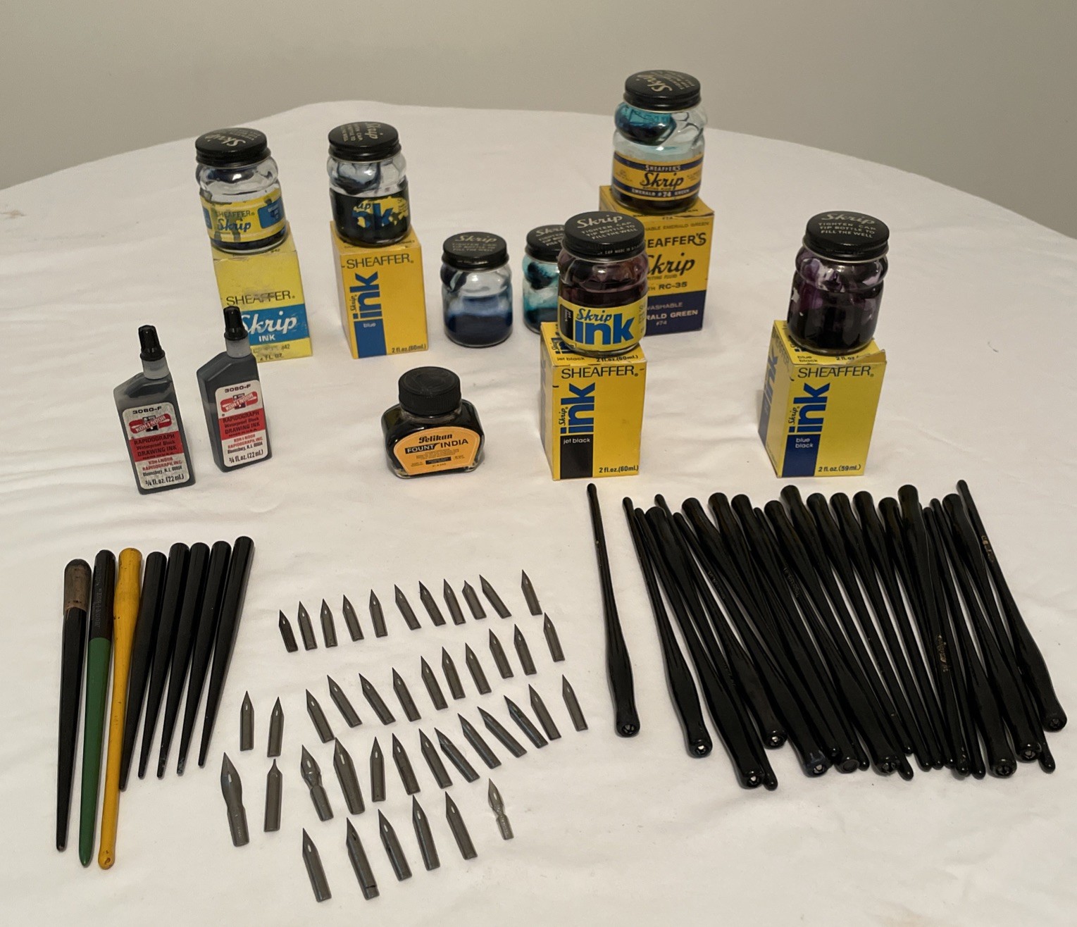 Vintage Calligraphy Lot Dip Pens 42 Nips Sheaffer Ink Hanover 51 Pelican