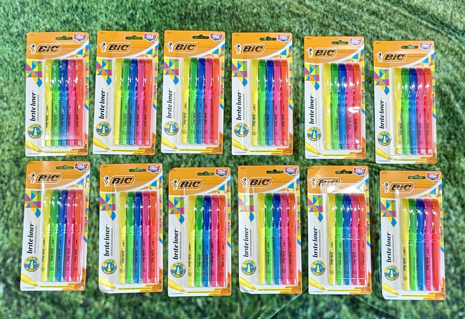 (12) Five Pack BiC Brite Liner Highlighter, Assorted Colors 90837  TOTAL  OF 60