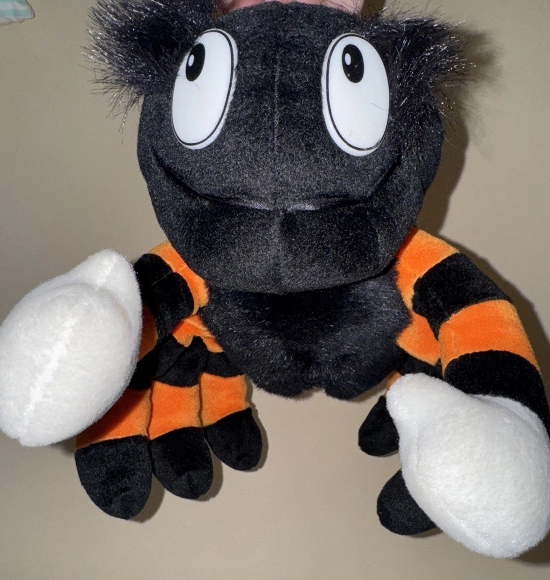 VTG Commonwealth Spider Halloween Plush Black Orange Has Loop For Dropping 12.5”