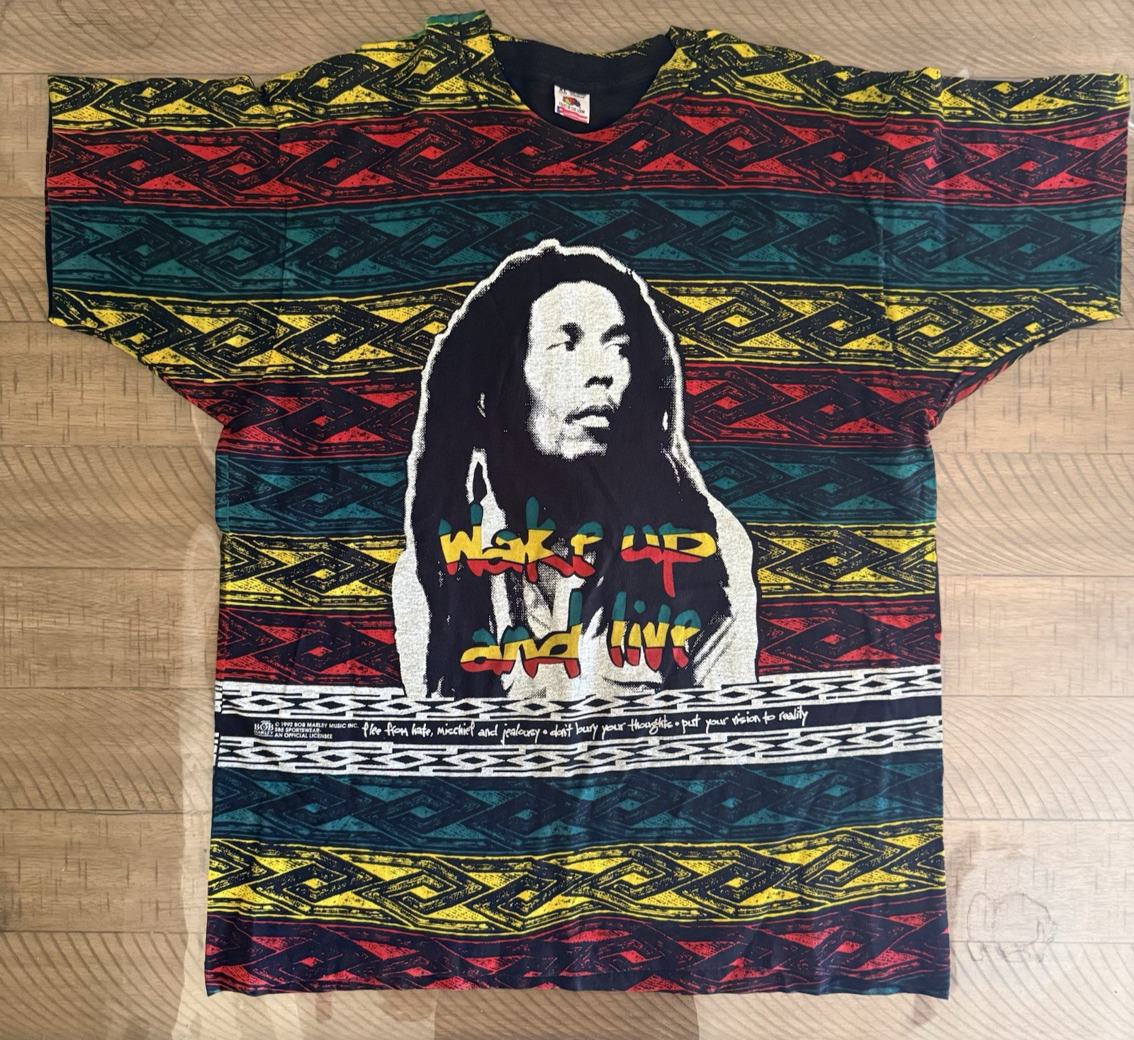 Rare VTG Bob Marley Wake Up And Live All Over Print 1992 T Shirt 90s Rasta XL Rare VTG Bob Marley Wake Up And Live All Over Print 1992 T Shirt 90s Rasta XL