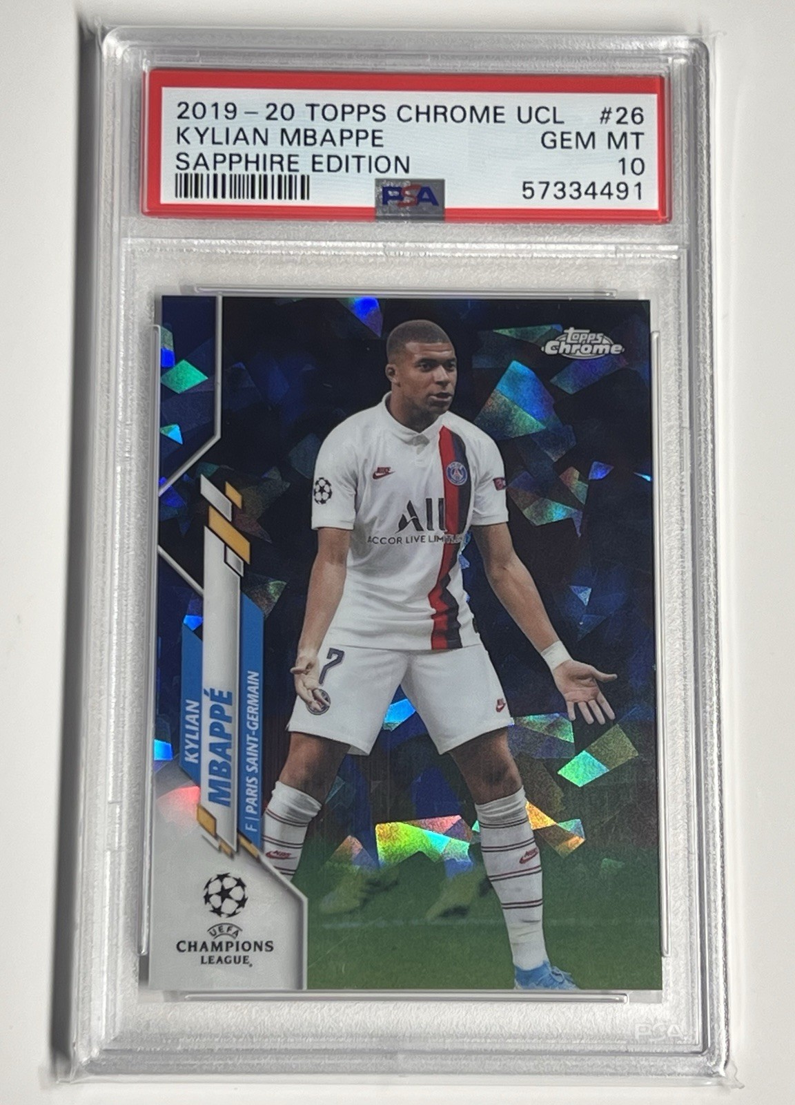 2019 Topps Chrome UCL Sapphire Kylian Mbappe PSA 10