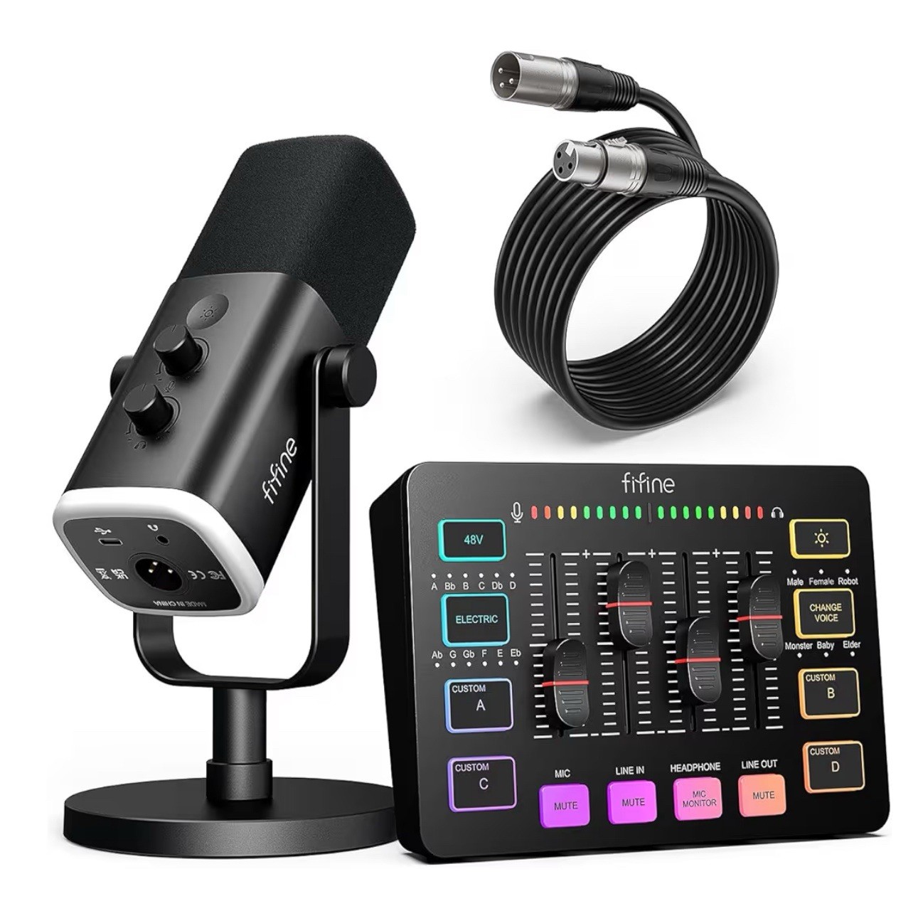 FIFINE Gaming Equipment Bundle, Dynamic XLR/USB Gaming Microphone Set With Mixer