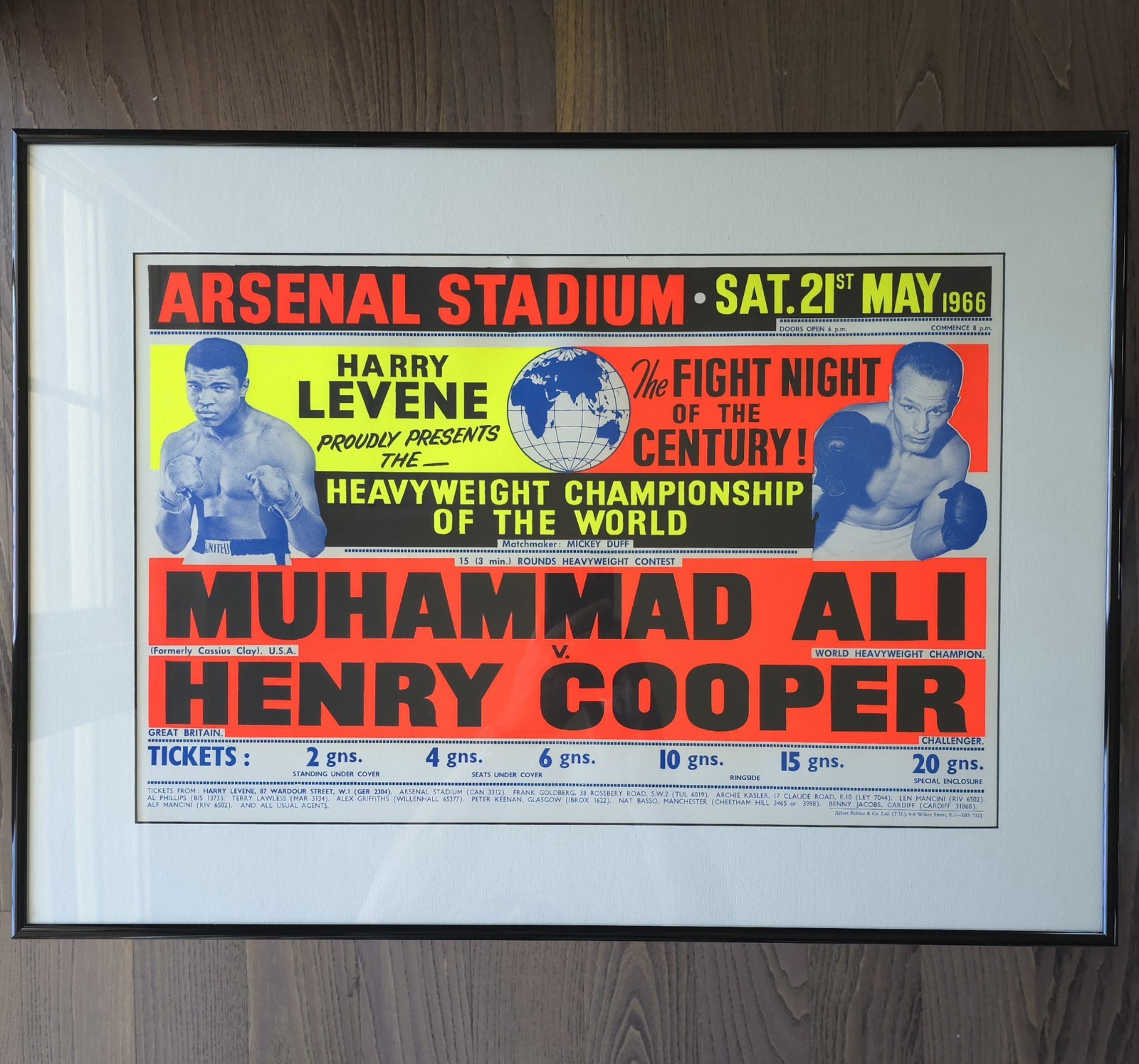 ORIGINAL 1966 MUHAMMAD ALI vs HENRY COOPER ON-SITE BOXING POSTER FRAMED PRISTINE