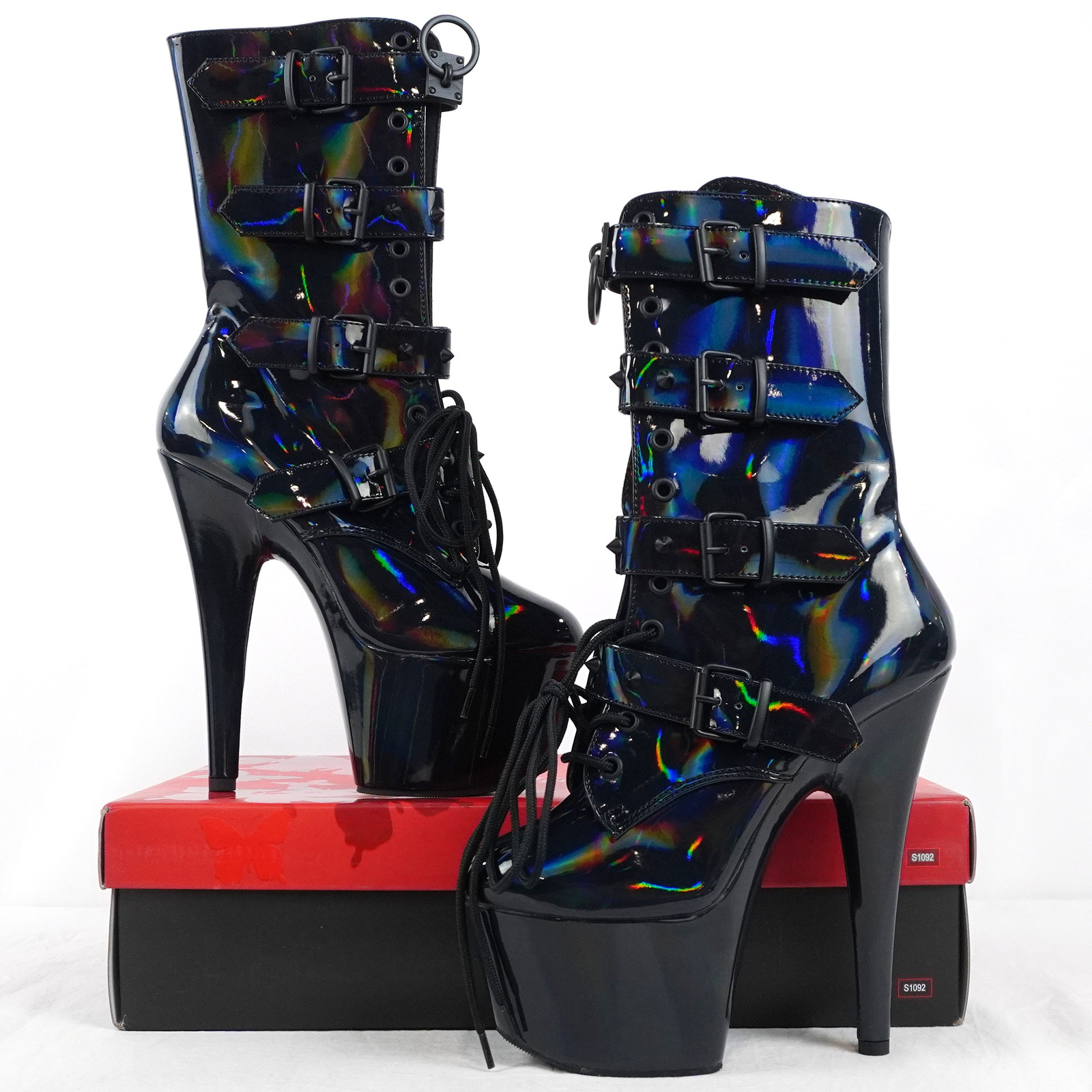 Pleaser Adore-1046 7in Platform Heels In Black Holographic - Women\'s Size US 8