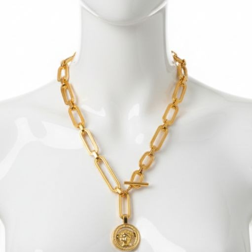 Versace Women\'s Gold Medusa 95\' Pendant Cable-Link Chain Necklace
