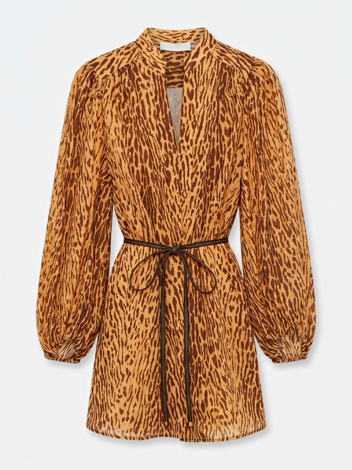 ZIMMERMANN Leopard Animal Print Silk Chiffon Mini Dress Belted V-Neck Sz 0 ZIMMERMANN Leopard Animal Print Silk Chiffon Mini Dress Belted V-Neck Sz 0