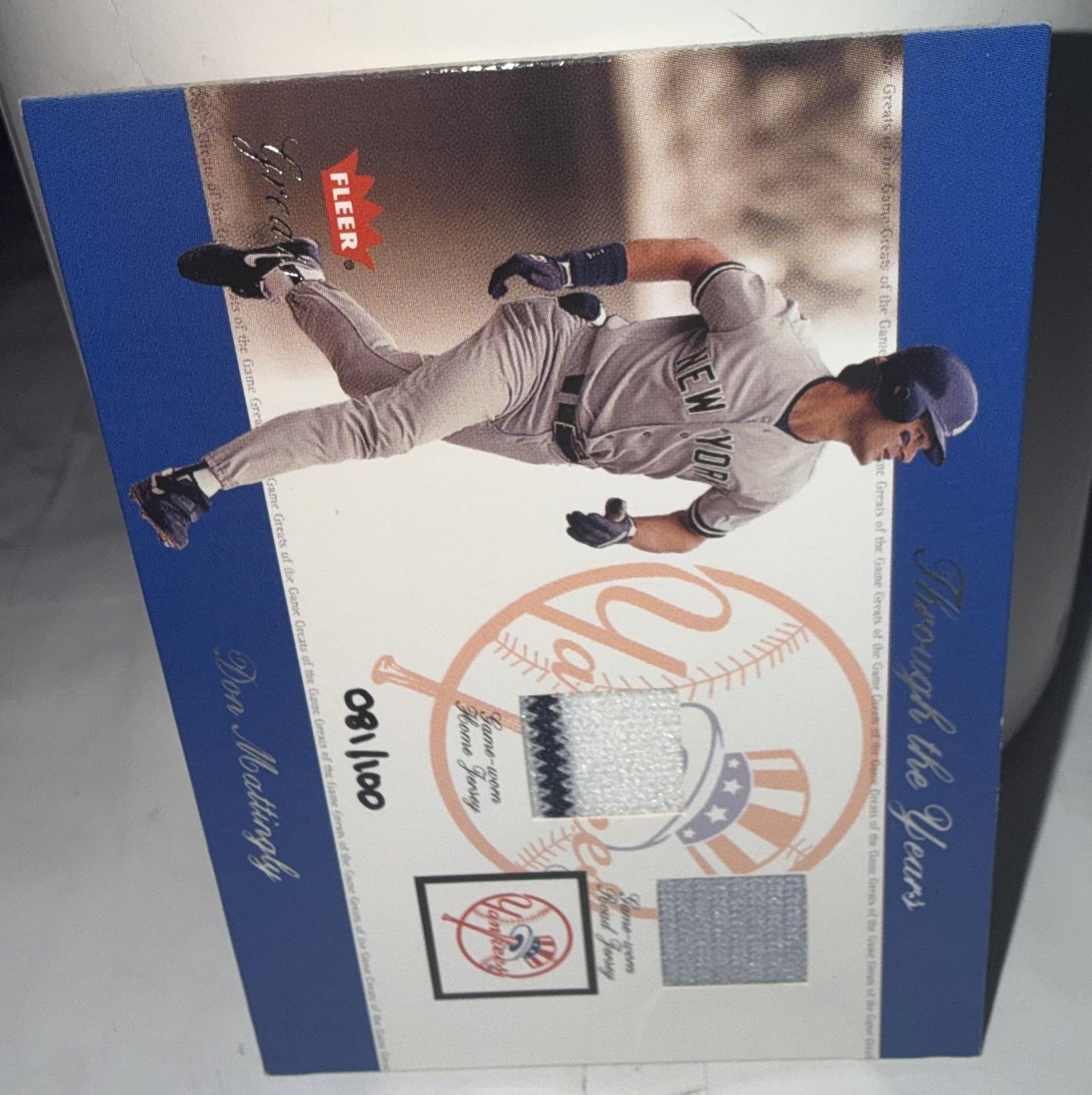 2002 Fleer Don Mattingly 081/100 Through The Years Dual Patch Yankees Jersey