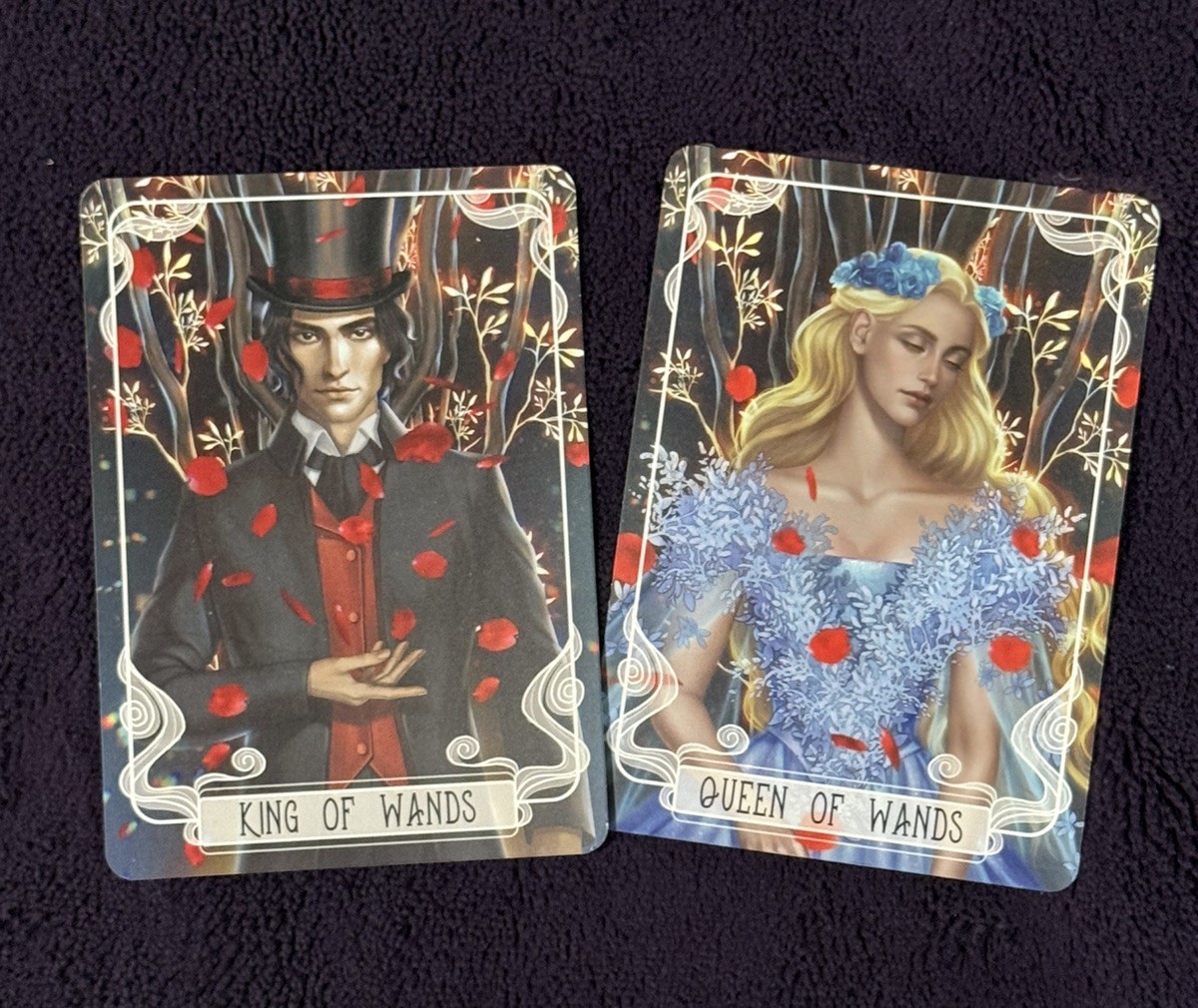 Fairyloot Tarot Cards. Caraval. King and Queen of Wands. Tella and Legend. 