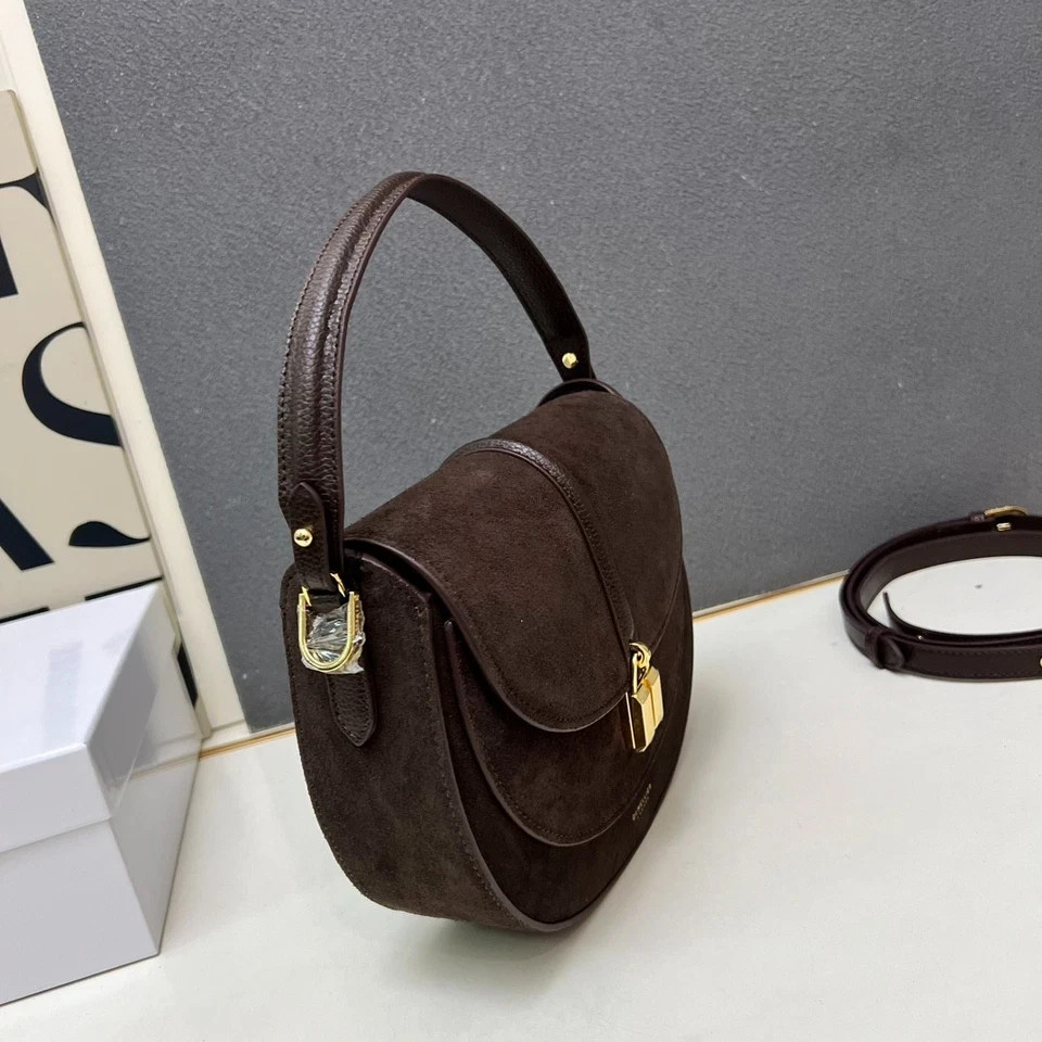 DeMellier The Siena Suede Leather Saddle Bag Brown Crossbody Handbag  💕
