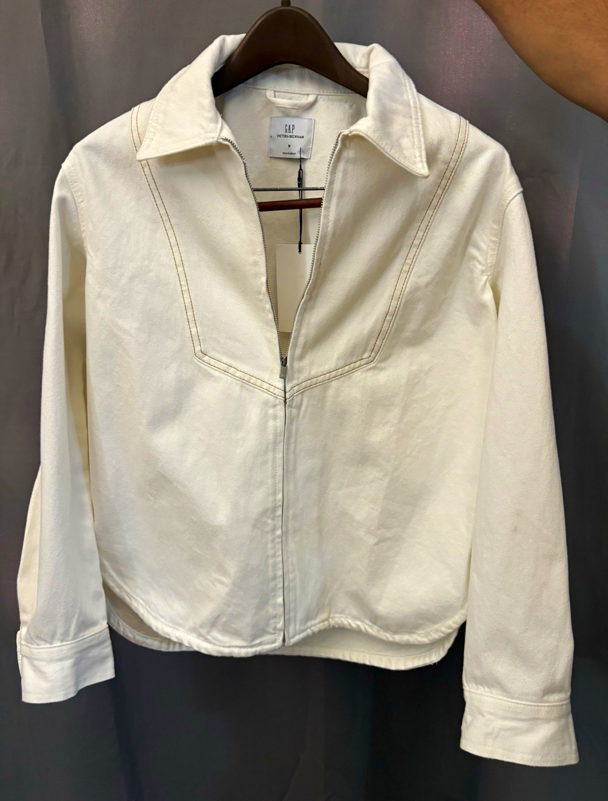 Gap x Victoria Beckham White Denim Full Zip Shirt Jacket Long Sleeve M