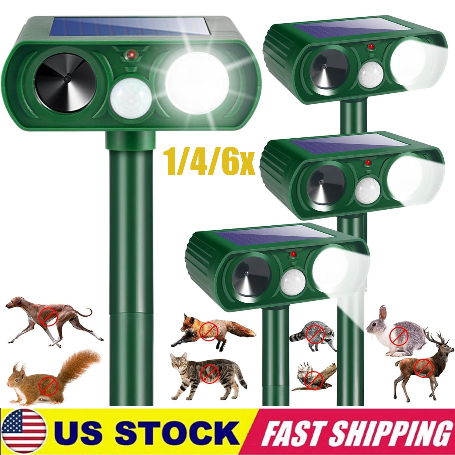 1/4/6Pack Solar Ultrasonic Animal Repellent Dog Skunk Deer Raccoon For Garden US 1/4/6Pack Solar Ultrasonic Animal Repellent Dog Skunk Deer Raccoon For Garden US