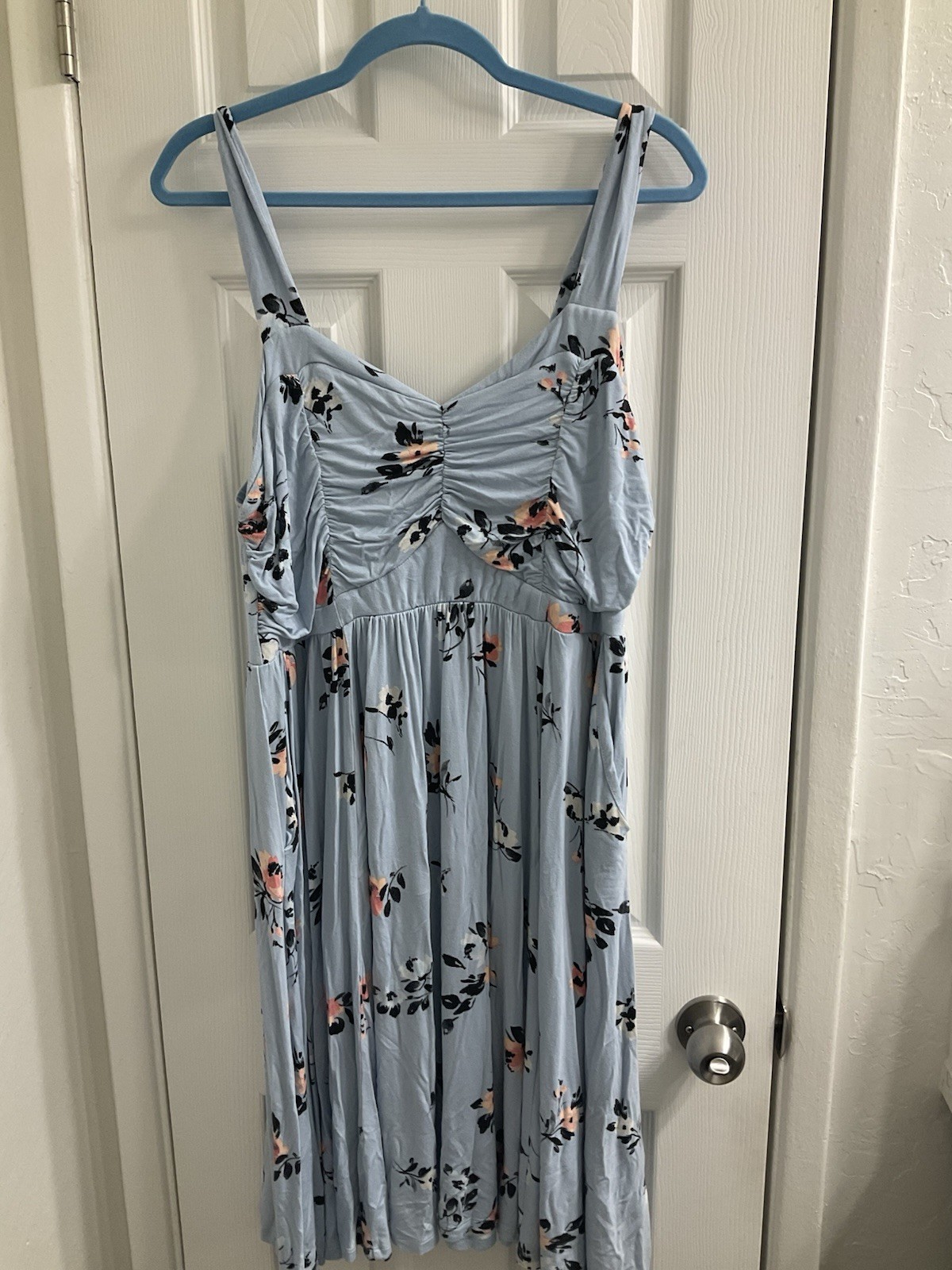Torrid Light Blue Floral Ruched Skater Dress