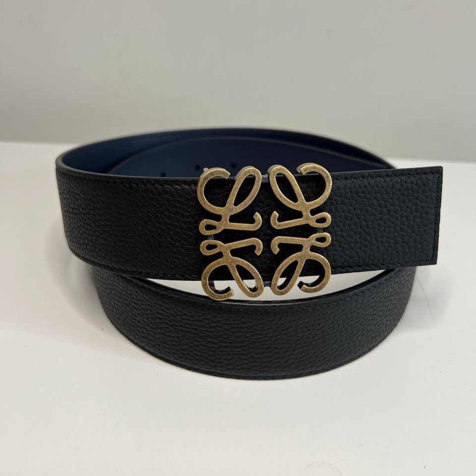 Authentic Women\'s Reversible Anagram LOEWEBlack & Navy Leather Belt Size 90/36