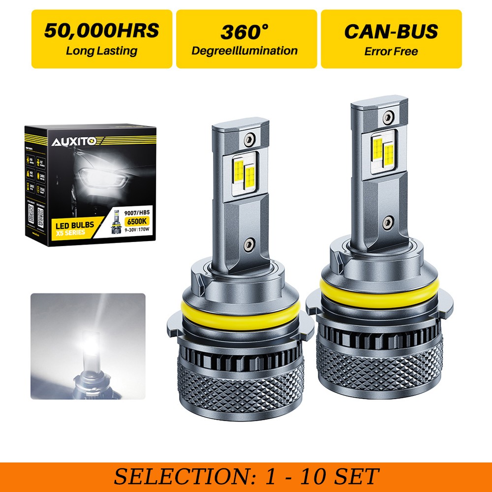 2-20 9007 HB5 LED Headlight Bulb Hi Low Beam 6500K White Canbus AUXITO X5-Series 2-20 9007 HB5 LED Headlight Bulb Hi Low Beam 6500K White Canbus AUXITO X5-Series
