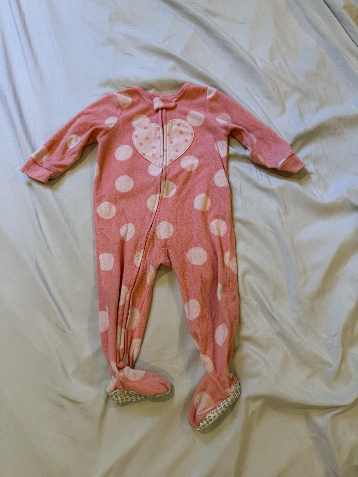 Carter\'s Girls 12m Fleece Footed Sleeper Pink/White Polka Dot Hearts Zip Carter\'s Girls 12m Fleece Footed Sleeper Pink/White Polka Dot Hearts Zip