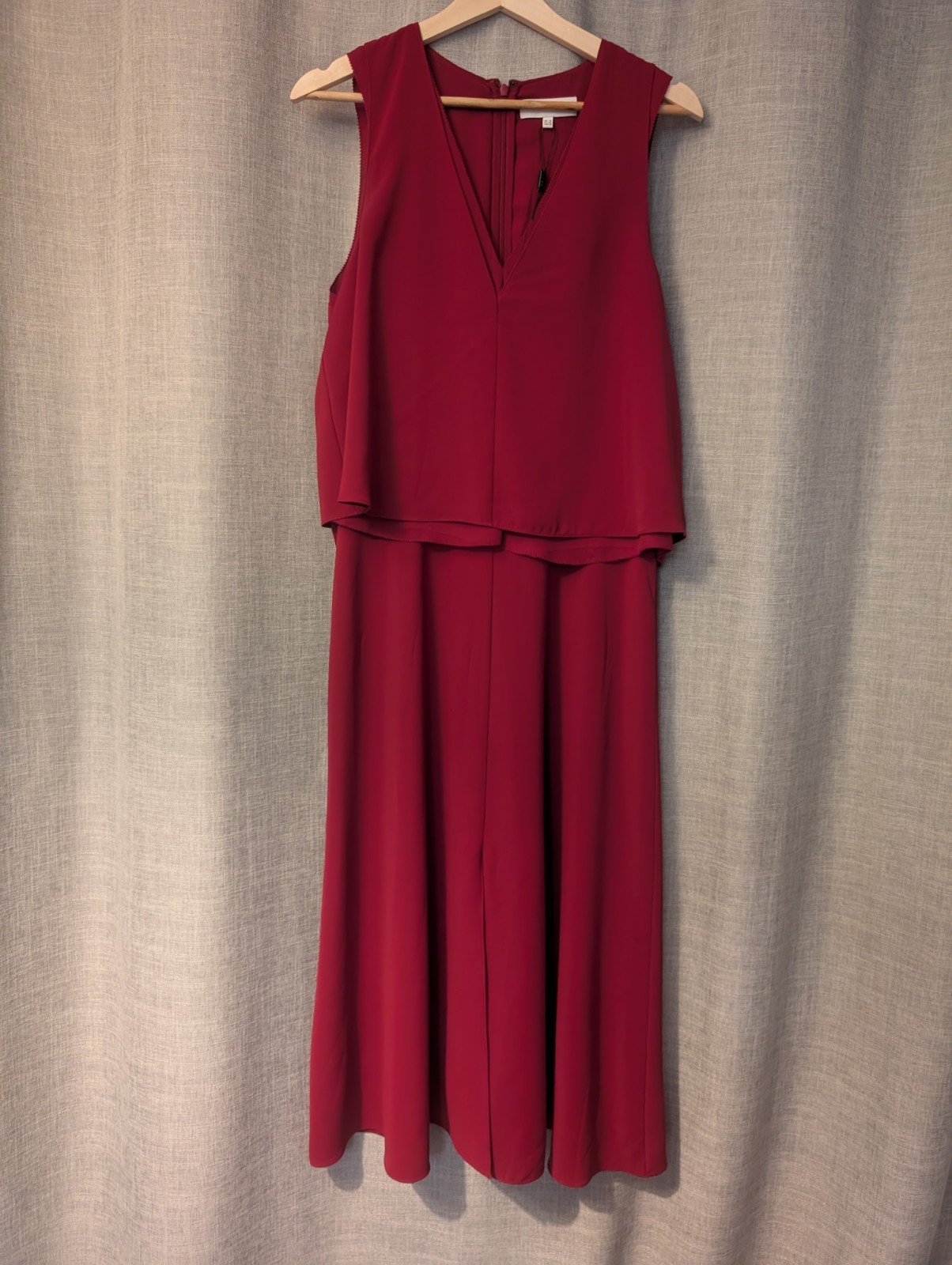 Reiss UK 12 Burgundy Midi Dress V Neck Floaty Autumn Winter Christmas