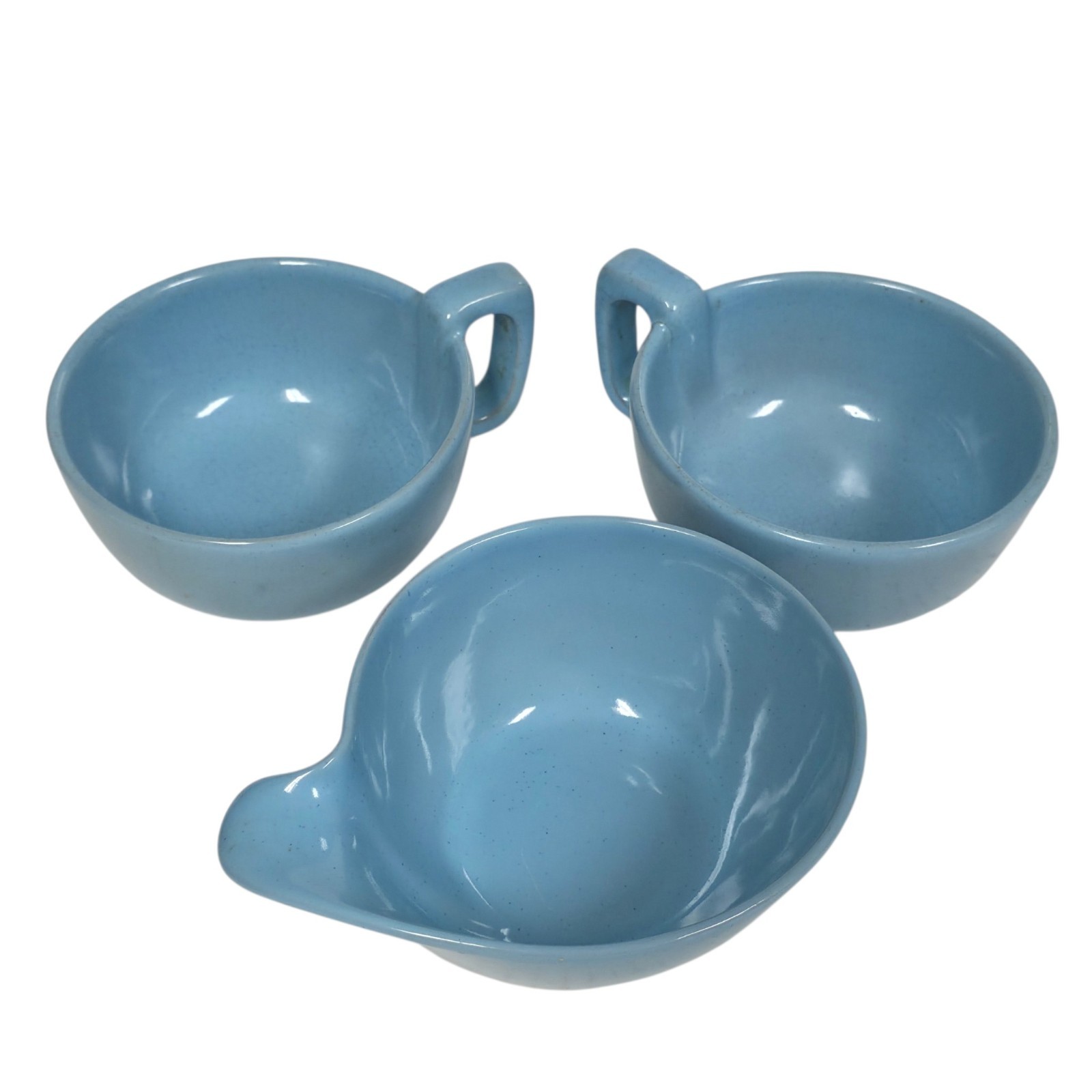 Frankoma Pottery 4SC Lug Handle Chili Soup Bowls Robin's Egg Blue Set of 3