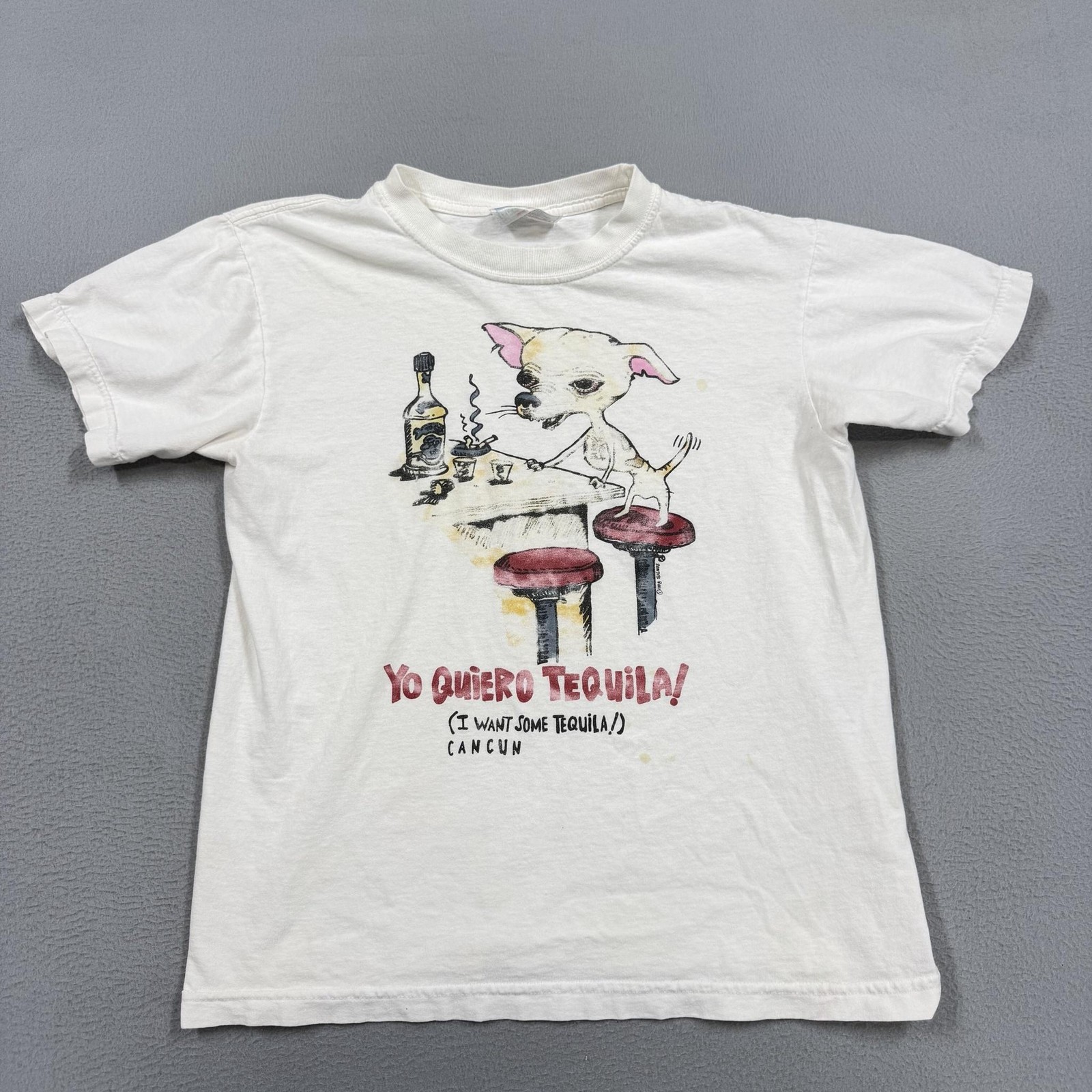 Yo Quiero Tequila Cancun Shirt Mens L White Retro Graphic Tee Chihuahua Dog