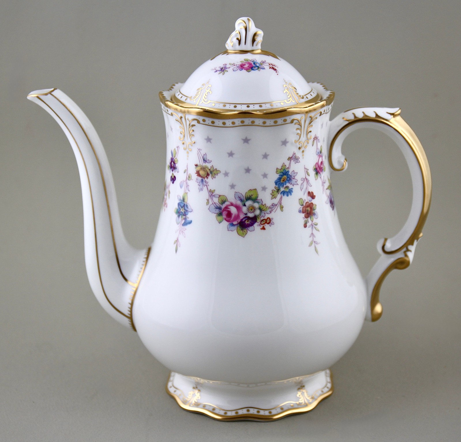STUNNING ROYAL CROWN DERBY COFFEE POT ROYAL ANTOINETTE PERFECT 1ST