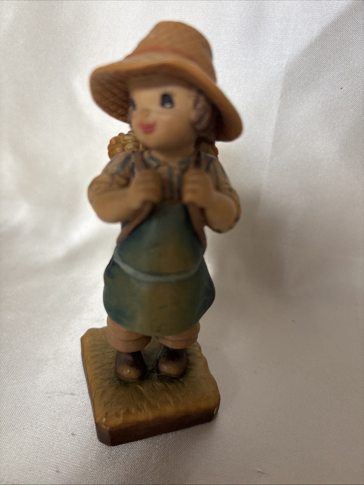 Vintage ANRI Wood Carving Girl Figurine Hand Painted Italian Wood Figure