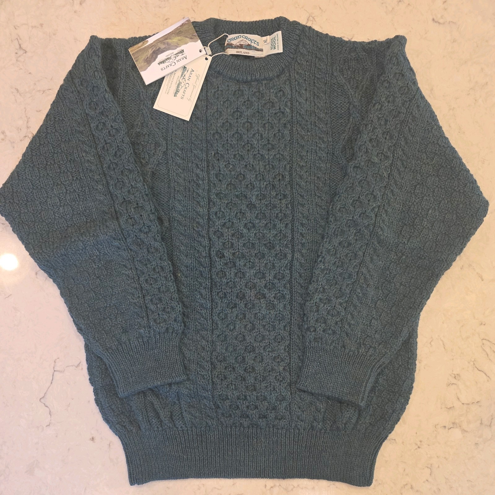 Aran Crafts Irish Fisherman Sweater XL Green Wool Cable Knit Crewneck NWT Aran Crafts Irish Fisherman Sweater XL Green Wool Cable Knit Crewneck NWT