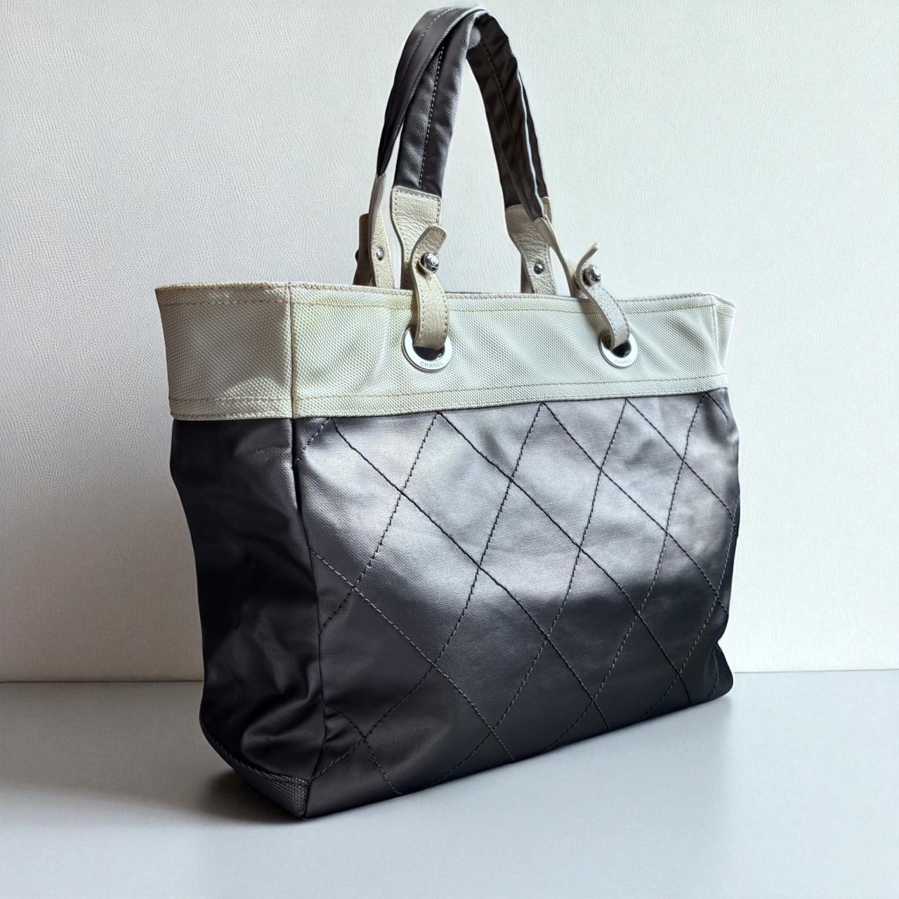 Chanel Paris Biarritz Grand Tote Bag  Gray Authentic