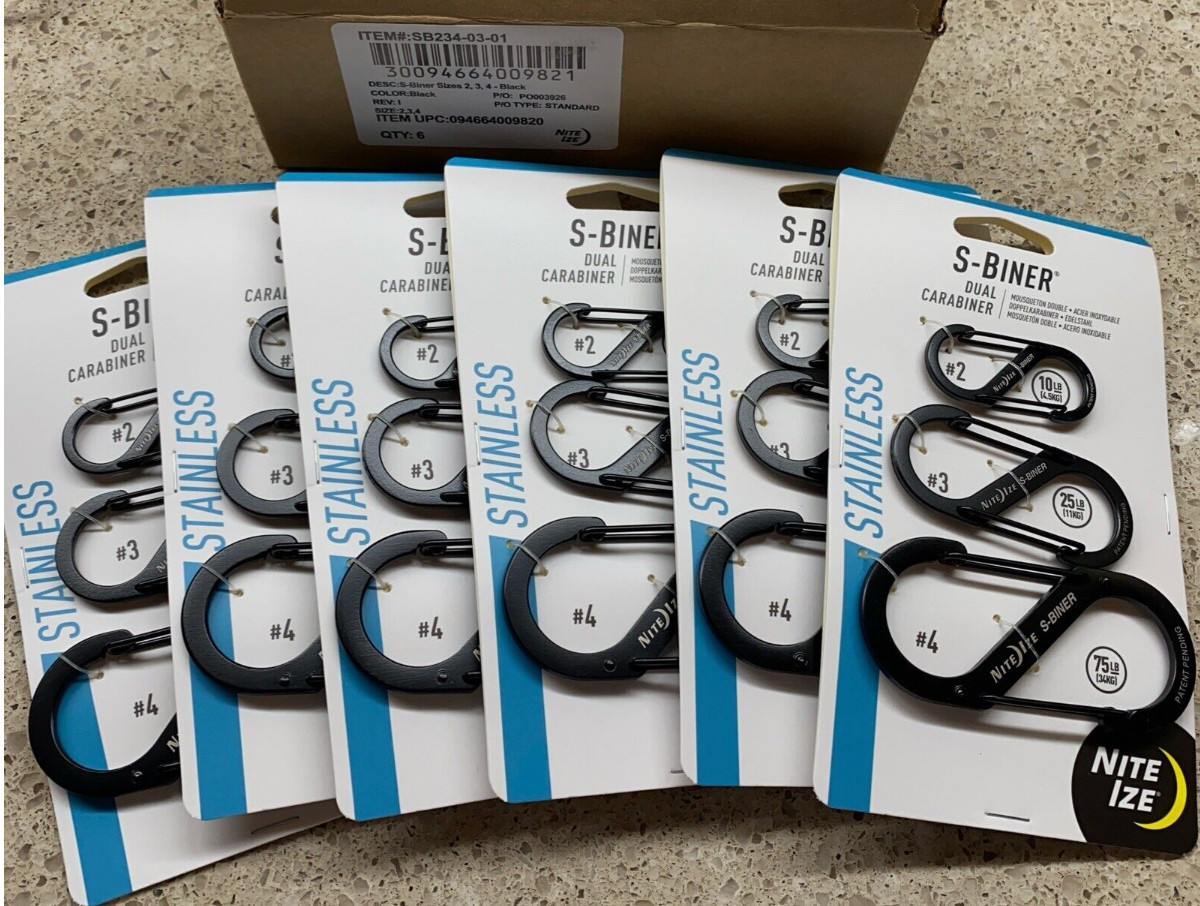 NEW - Set Of 6 - S-Biner #2,#3,#4 Stainless Dual Carabiner NEW - Set Of 6 - S-Biner #2,#3,#4 Stainless Dual Carabiner