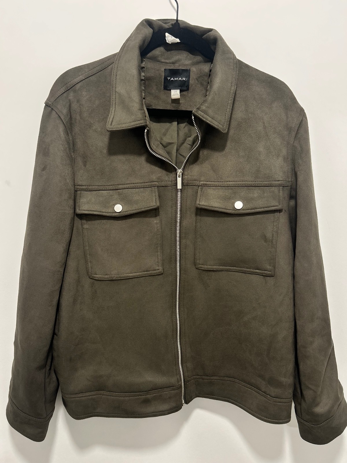 Tahari Olive Green Suede Jacket with Front Pockets - Large Tahari Olive Green Suede Jacket with Front Pockets - Large