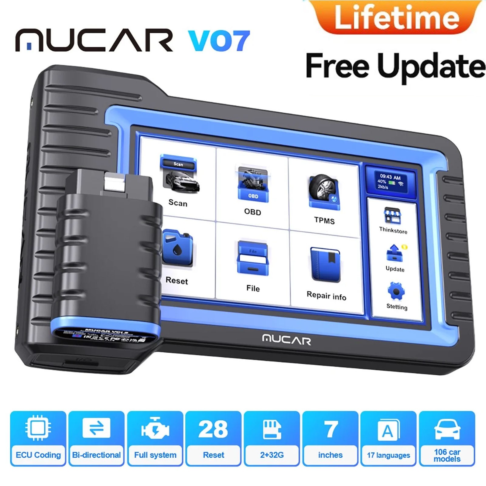 2026 MUCAR VO7 BT Auto Code Reader Full System Bidirectional Scanner Key Program