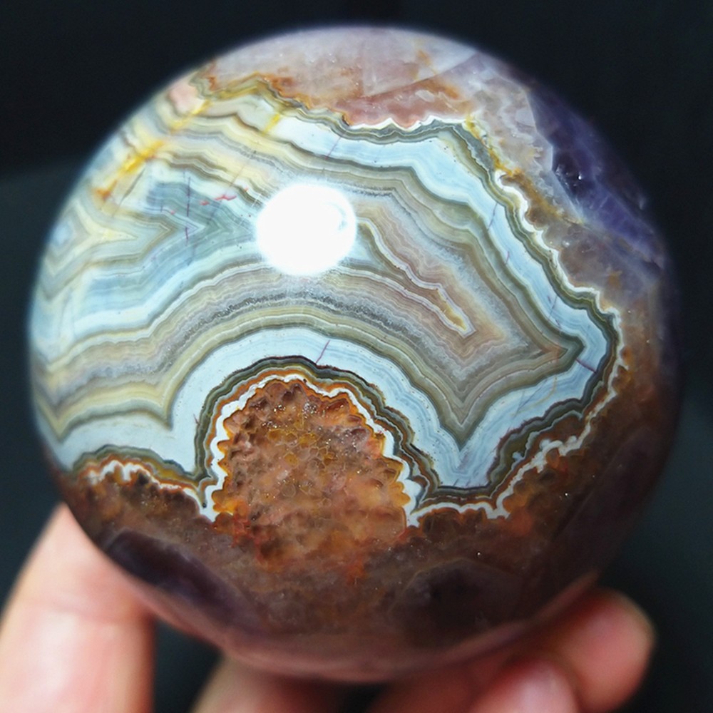 RARE 380G Natural Polished Banded Agate Amethyst Symbiosis Crystal Ball A5051