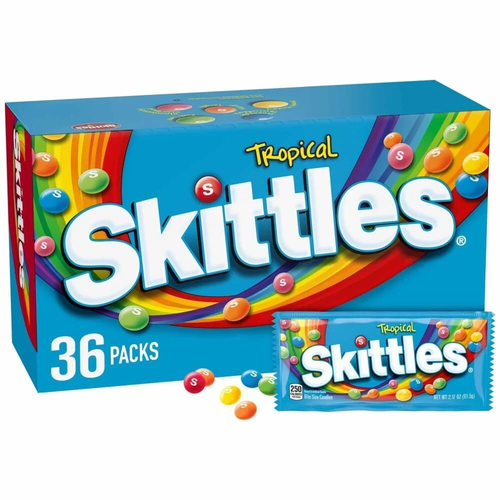 SKITTLES Tropical Summer Chewy Candy Assortment, 36 Ct Bulk Candy Box-3 BOXES SKITTLES Tropical Summer Chewy Candy Assortment, 36 Ct Bulk Candy Box-3 BOXES