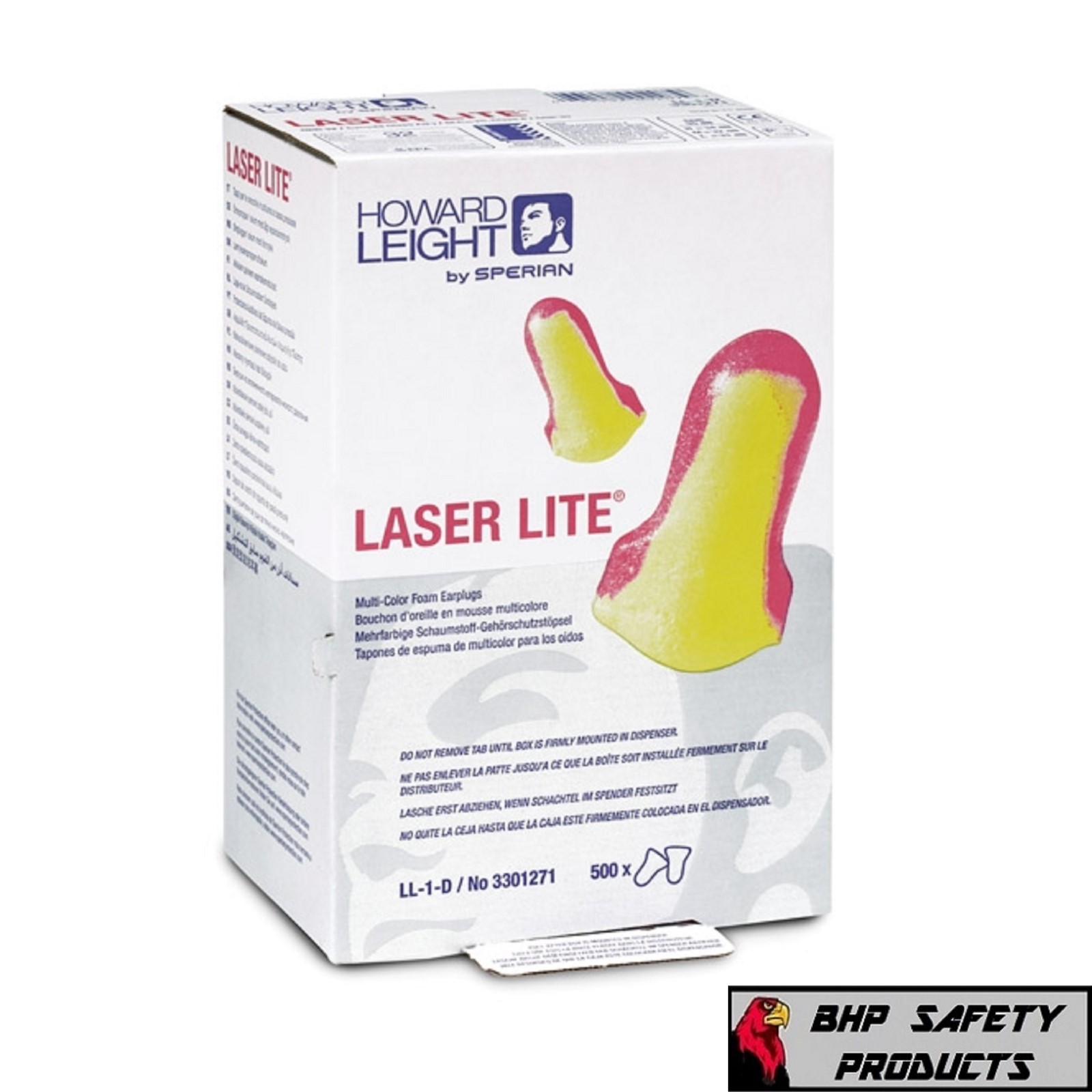 HOWARD LEIGHT LL-1-D LASER LITE EARPLUGS BULK DISPENSING BOX 500 PAIR