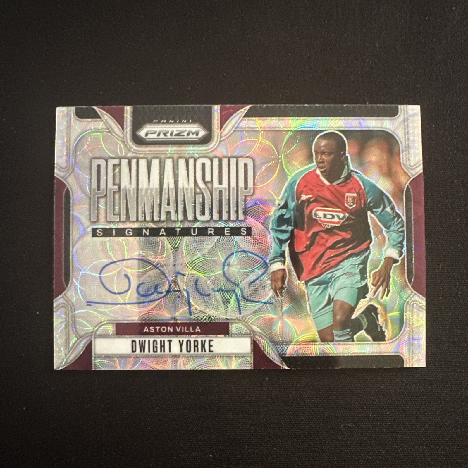 2024-2025 Panini Prizm Dwight Yorke Penmanship #P-DY Auto Aston Villa