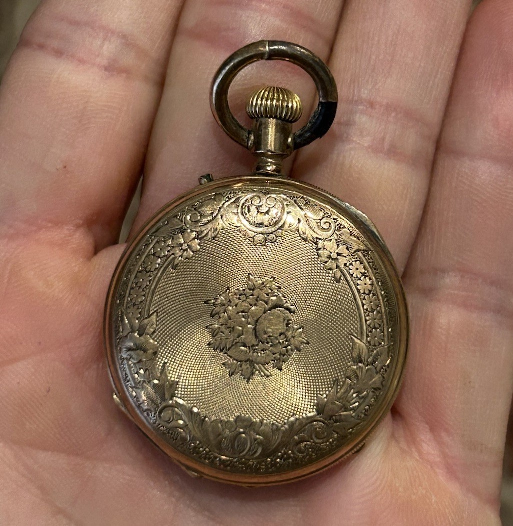 Antique 14K Solid Gold Pocket Watch Remontoir  Parts -loose Glass Face