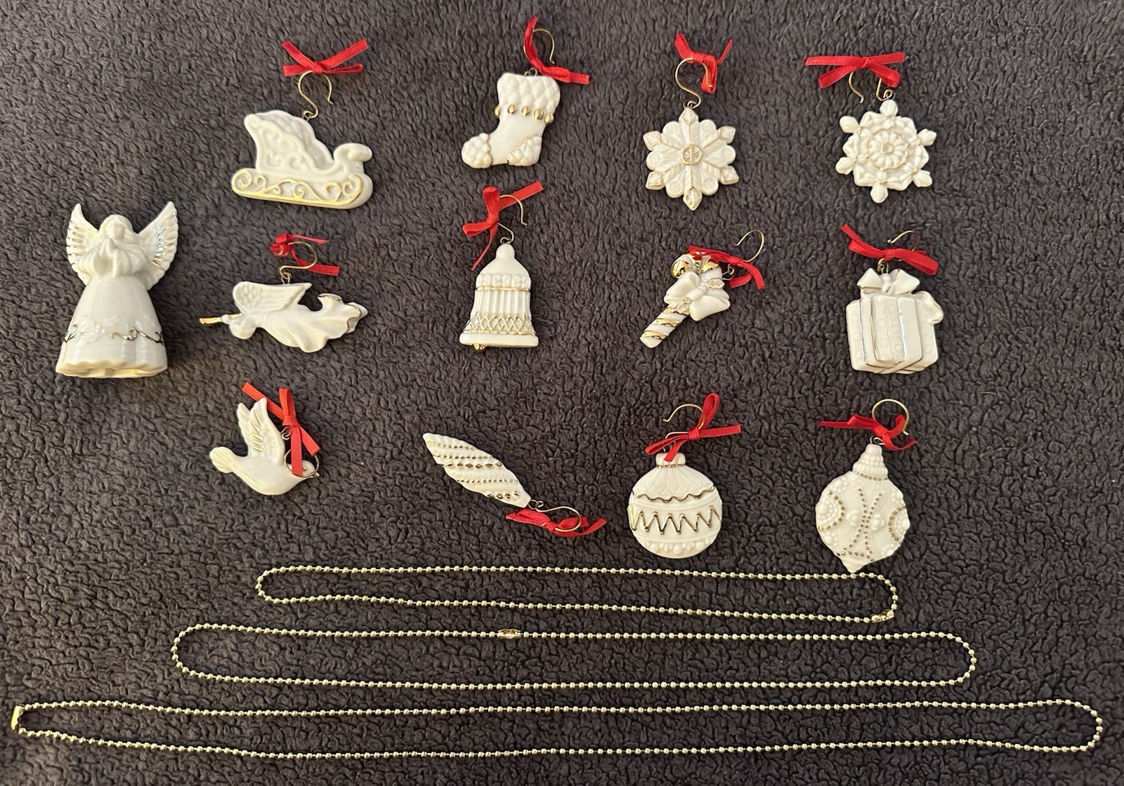 Lenox Holiday Delights Christmas Tree 12 Ornaments + Angel Topper + 3 String Set