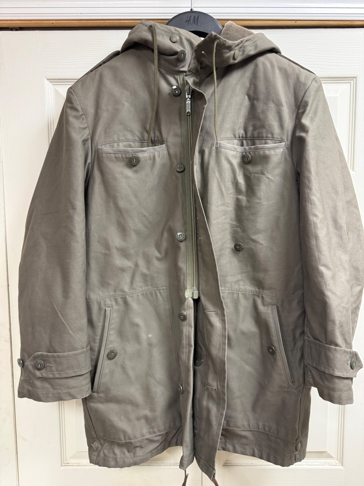 Vintage Schwarz Passau German Military Parka Jacket Moleskin Wool Lining Medium