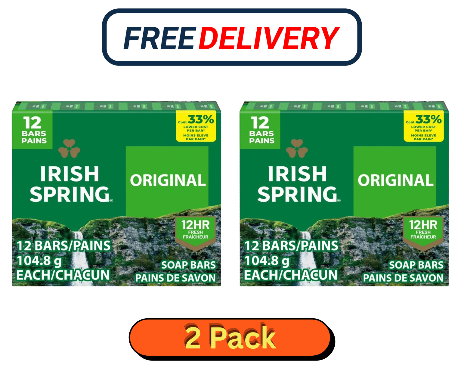 Irish Spring Bar Soap for Men, Original Clean Mens Bar Soap, 12 Pack, 3.7 Oz