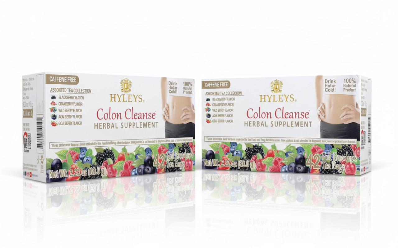 (2-PACK BUNDLE ) HYLEYS 42 CT Colon Cleanse 5 Flavor Assorted Tea (84 TEA BAGS)
