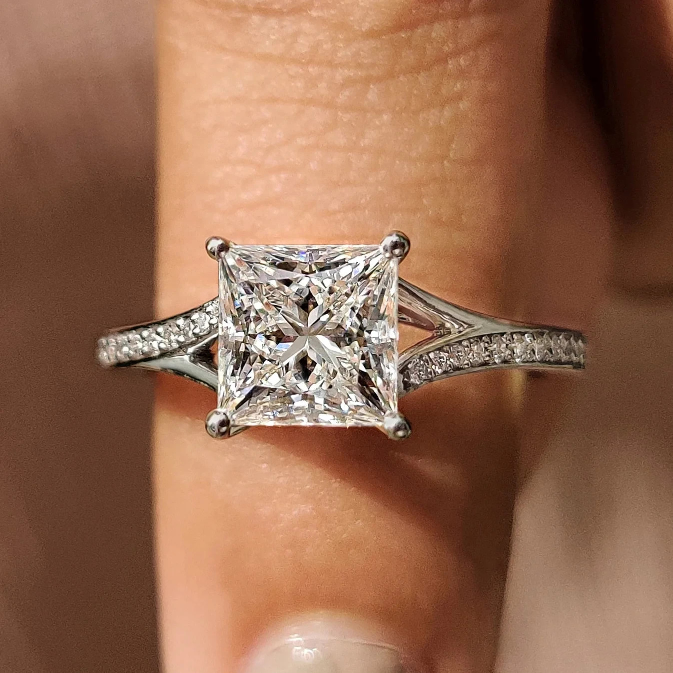 4.30Ct Princess-Cut Lab Grown Diamond Solitaire Wedding Ring VS1 14K White Gold