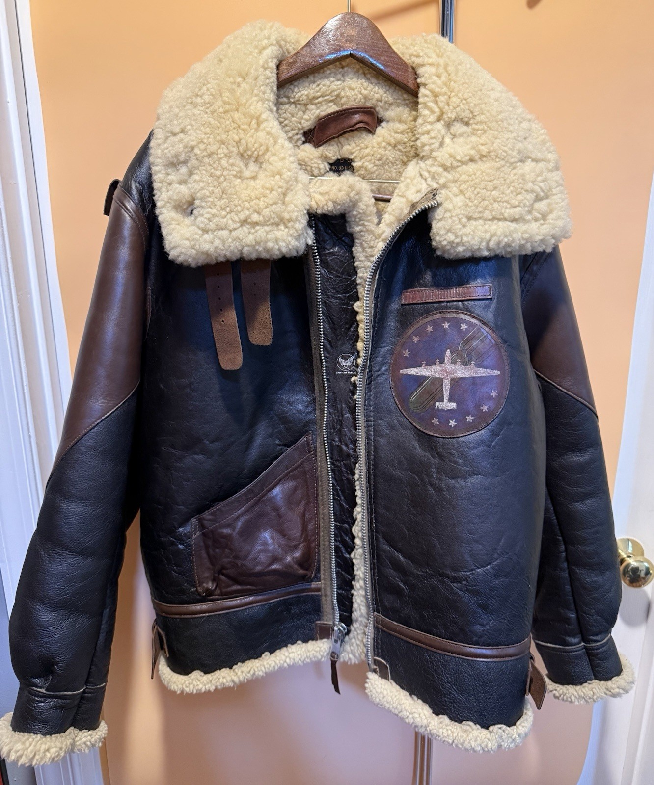 Vintage Lost Worlds WWII Style B-3 flight jacket w/ 55th bomb wing patch.