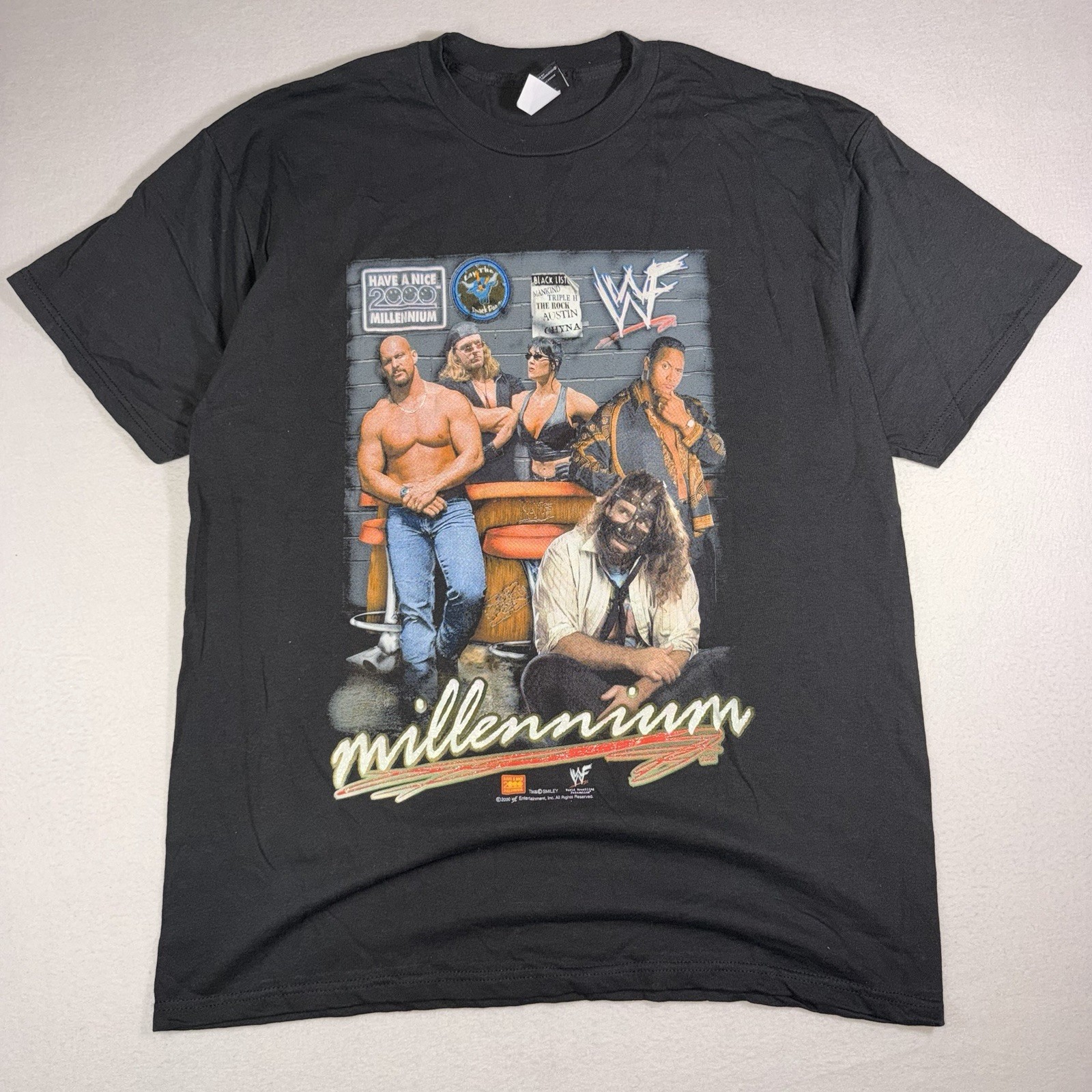 Vintage 2000 WWF Millennium T Shirt XL Stone Cold Rock Triple H Chyna Foley
