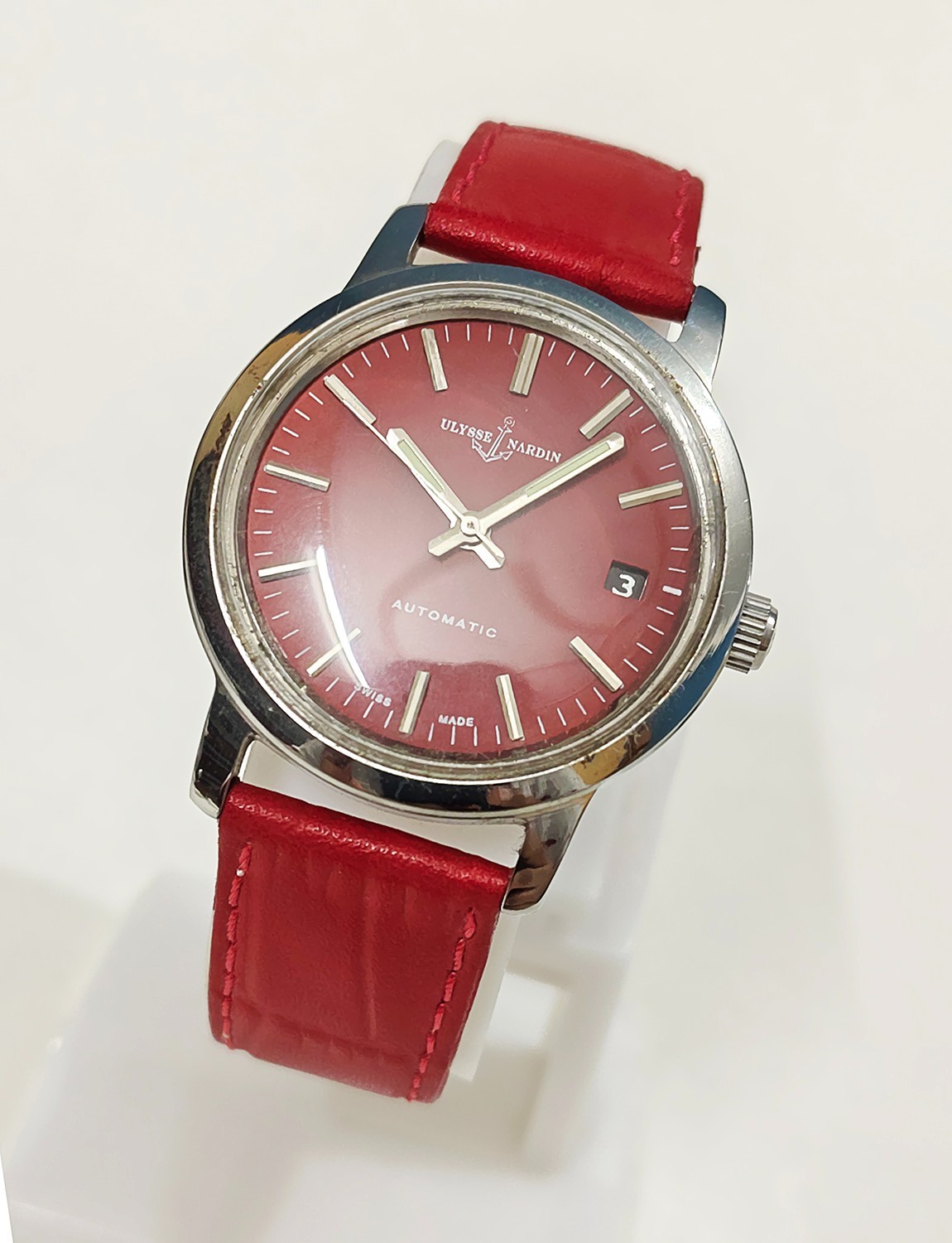 Vintage Swiss Ulysse Nardin Automatic 17-Jewels SS Date Men\'s Made Wristwatch