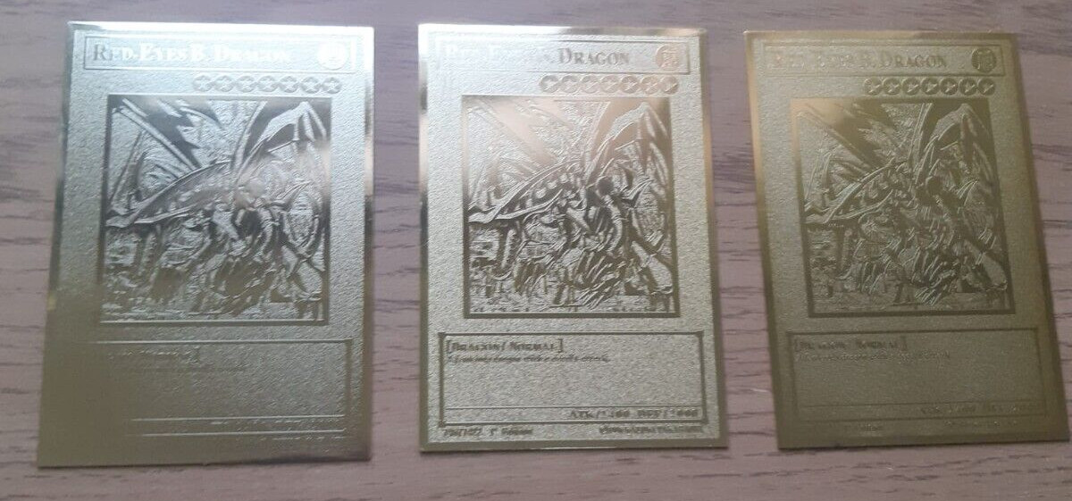 YuGiOh - 3x Red Eyes Black Dragon - Golden Metal Cards